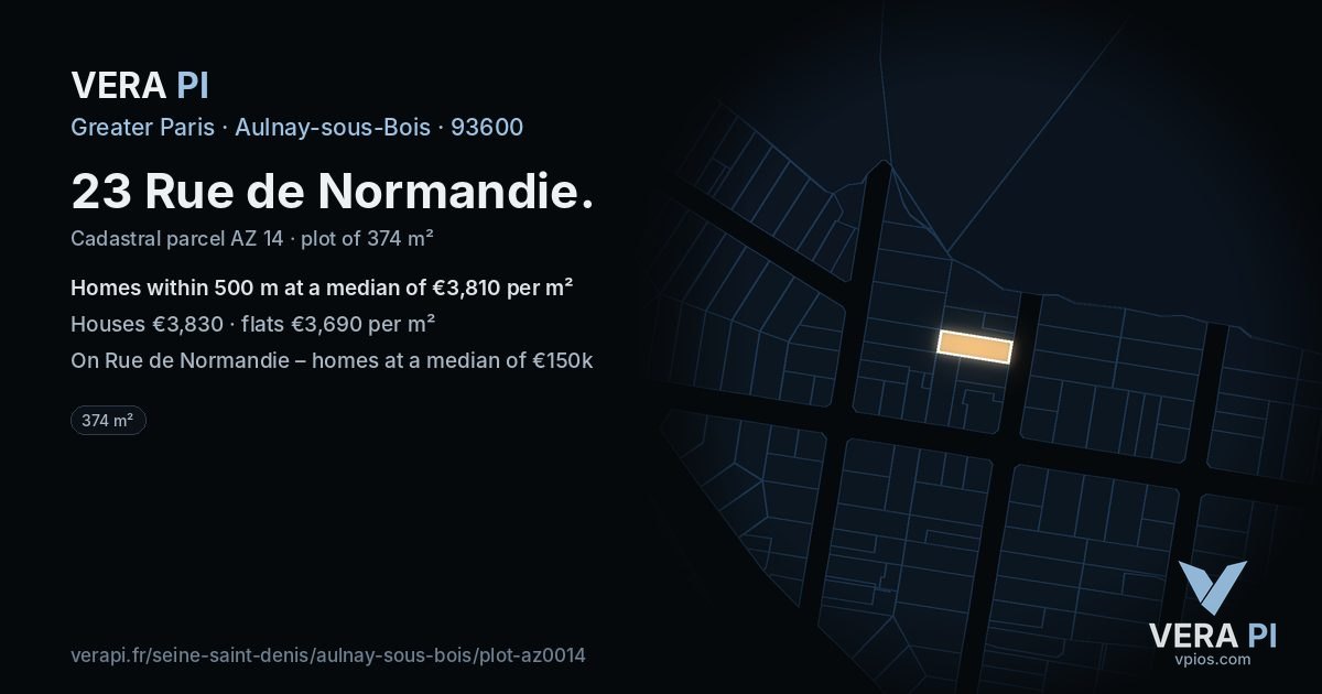 23 Rue de Normandie, Aulnay-sous-Bois at night – the plot lit, the parcels around coloured by the prices near them
