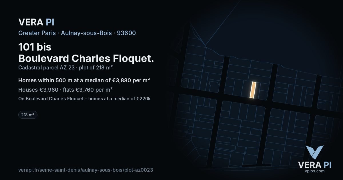 101 bis Boulevard Charles Floquet, Aulnay-sous-Bois at night – the plot lit, the parcels around coloured by the prices near them