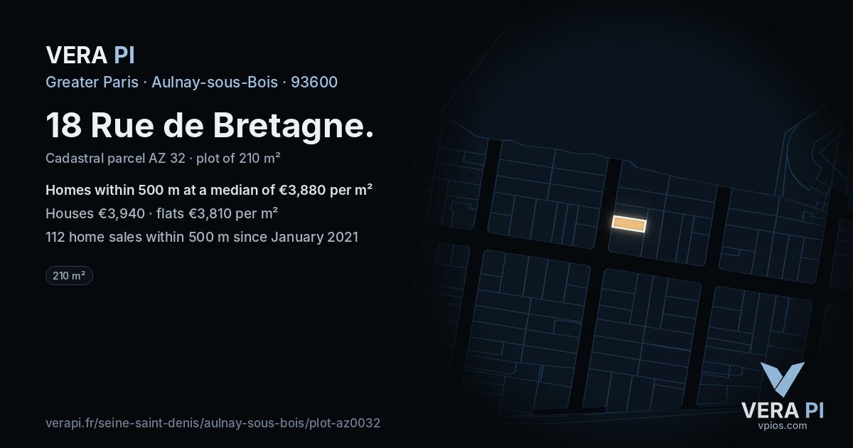 18 Rue de Bretagne, Aulnay-sous-Bois at night – the plot lit, the parcels around coloured by the prices near them