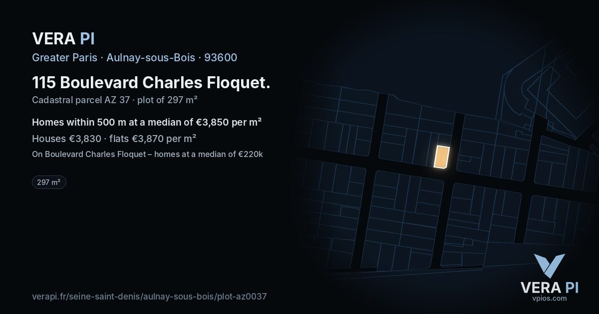 115 Boulevard Charles Floquet, Aulnay-sous-Bois at night – the plot lit, the parcels around coloured by the prices near them