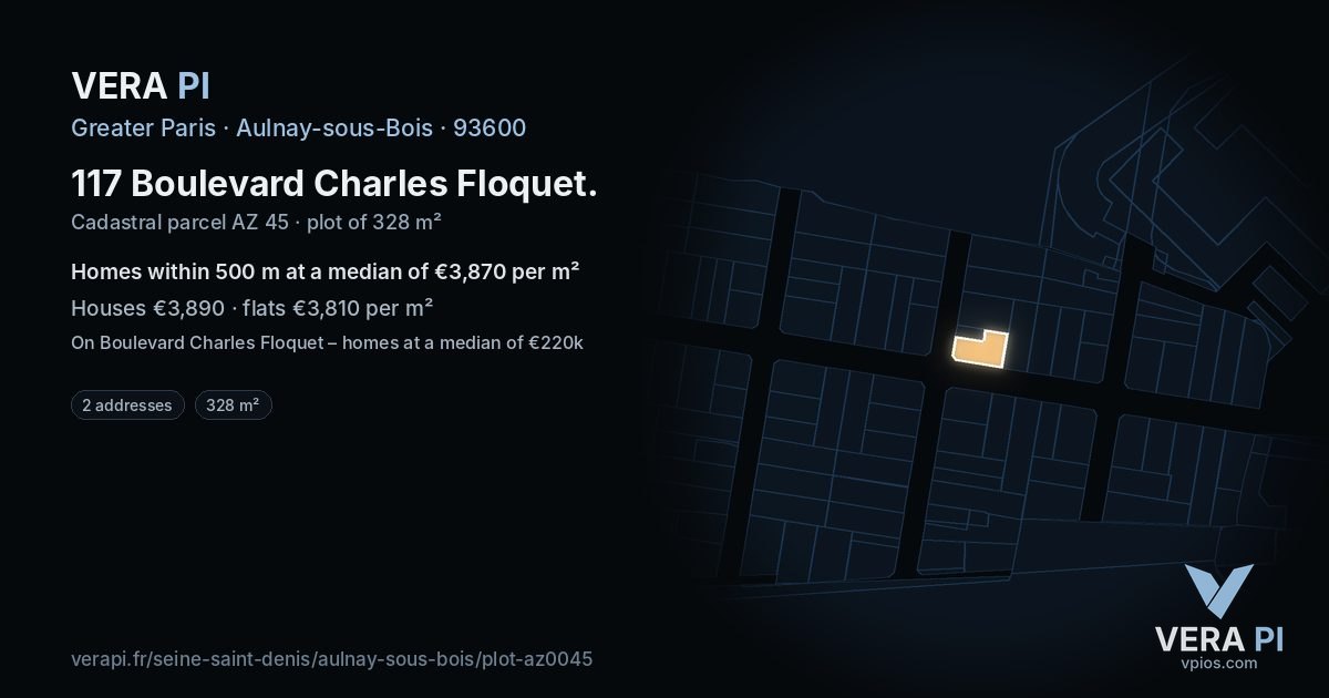 117 Boulevard Charles Floquet, Aulnay-sous-Bois at night – the plot lit, the parcels around coloured by the prices near them