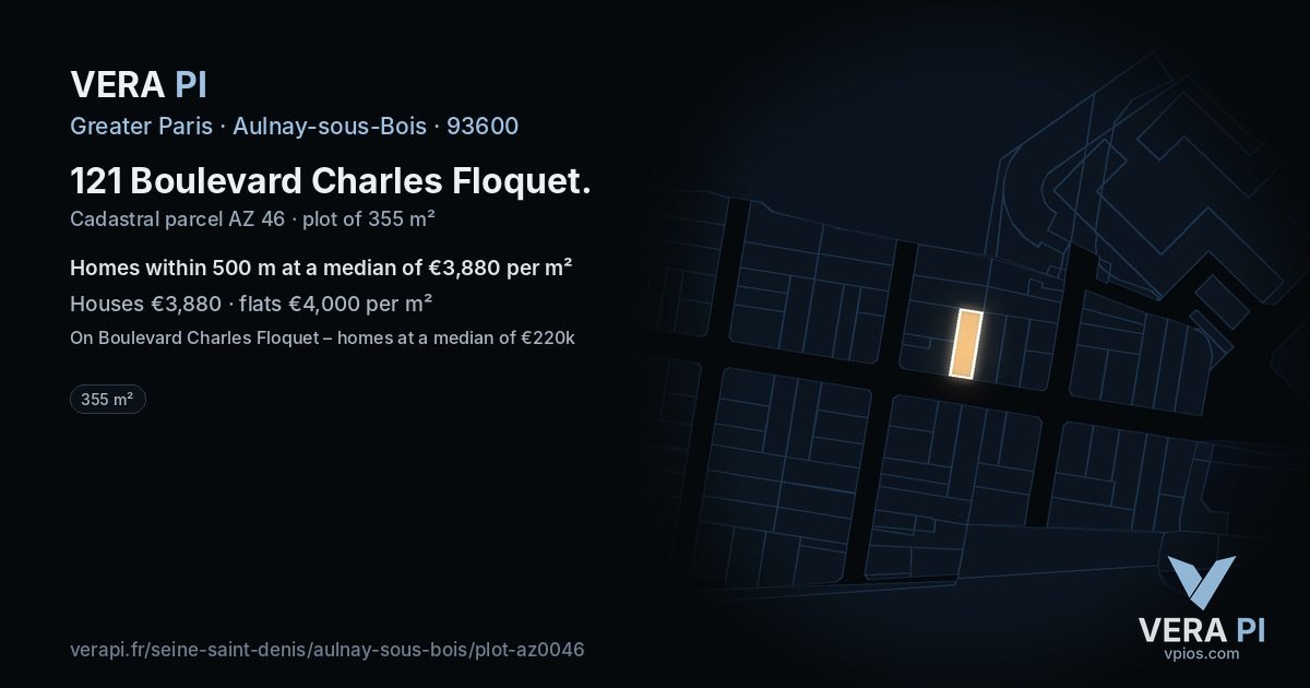 121 Boulevard Charles Floquet, Aulnay-sous-Bois at night – the plot lit, the parcels around coloured by the prices near them