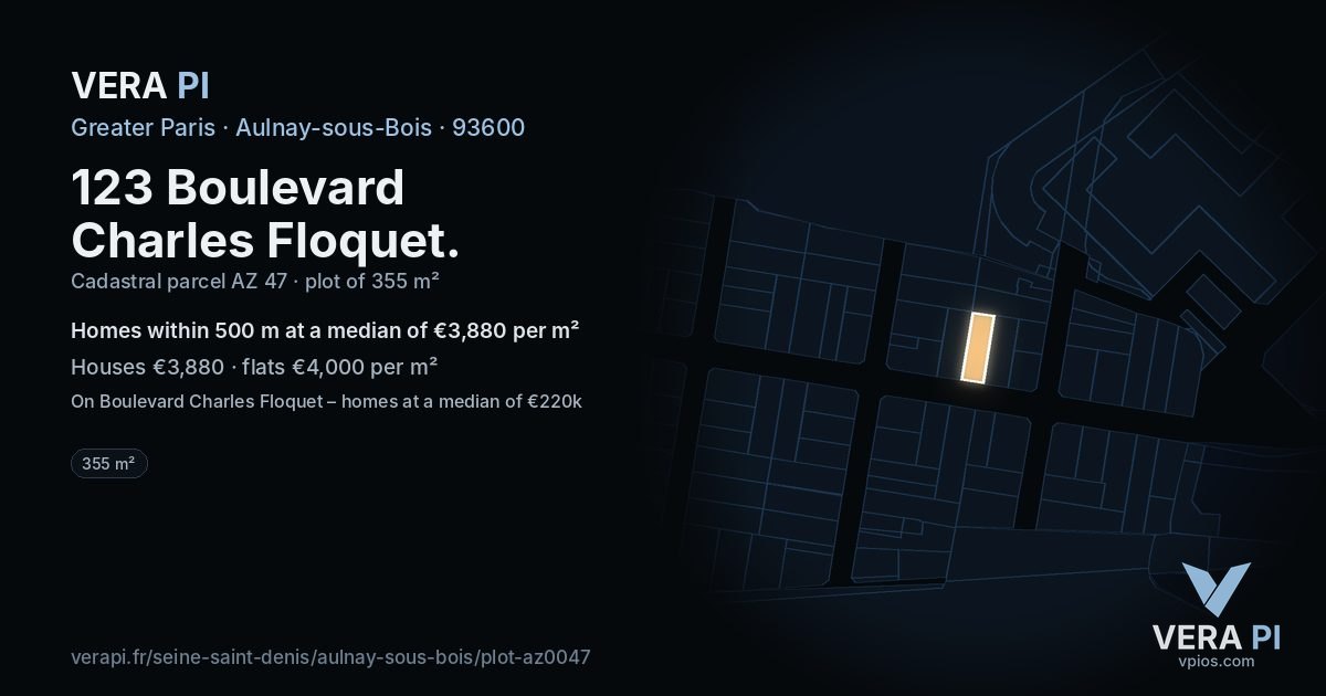 123 Boulevard Charles Floquet, Aulnay-sous-Bois at night – the plot lit, the parcels around coloured by the prices near them