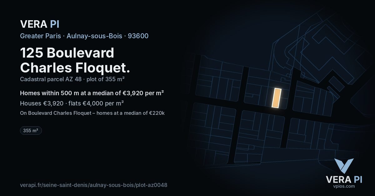 125 Boulevard Charles Floquet, Aulnay-sous-Bois at night – the plot lit, the parcels around coloured by the prices near them