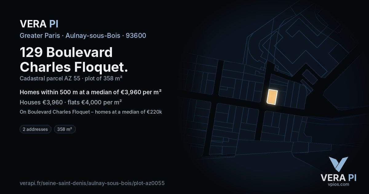 129 Boulevard Charles Floquet, Aulnay-sous-Bois at night – the plot lit, the parcels around coloured by the prices near them