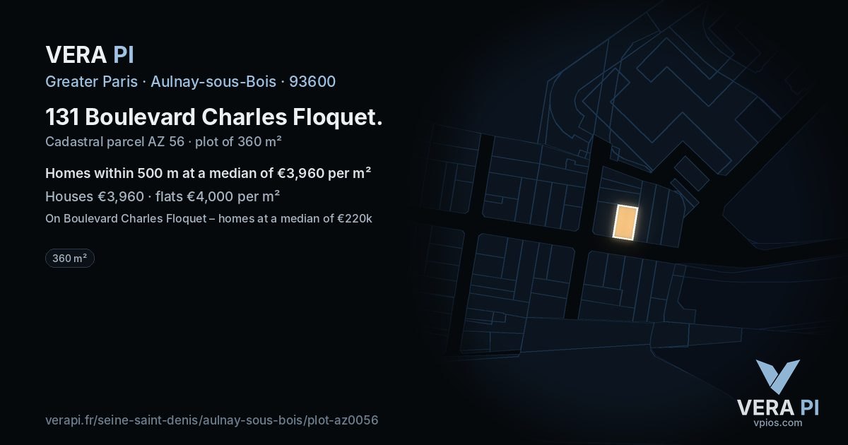 131 Boulevard Charles Floquet, Aulnay-sous-Bois at night – the plot lit, the parcels around coloured by the prices near them