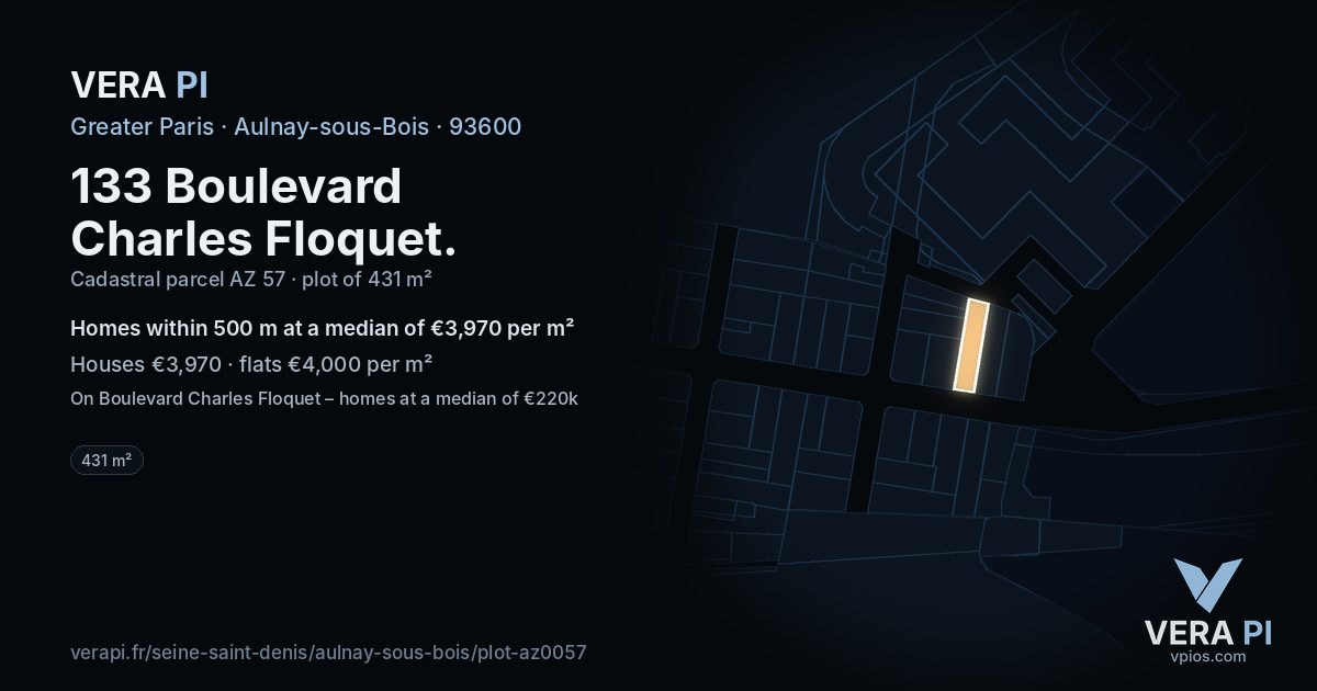 133 Boulevard Charles Floquet, Aulnay-sous-Bois at night – the plot lit, the parcels around coloured by the prices near them