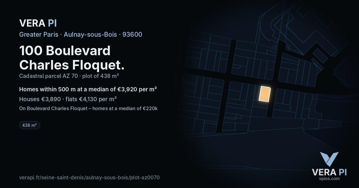 100 Boulevard Charles Floquet, Aulnay-sous-Bois at night – the plot lit, the parcels around coloured by the prices near them