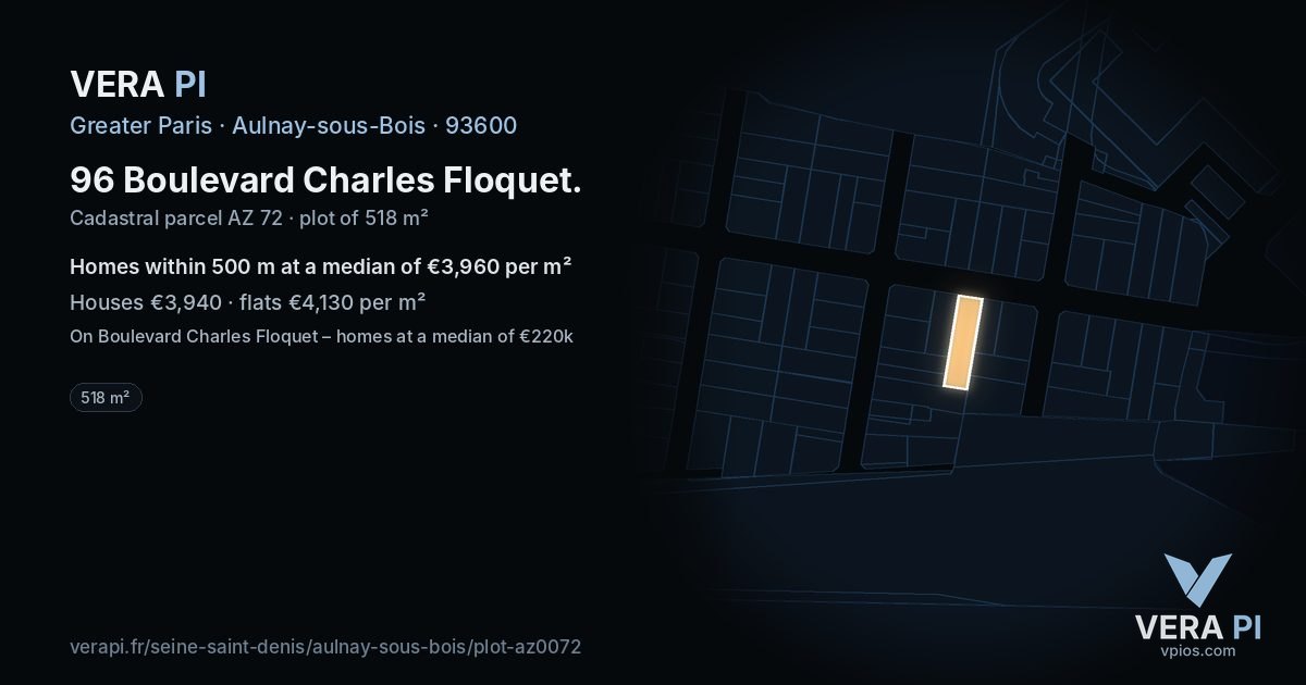 96 Boulevard Charles Floquet, Aulnay-sous-Bois at night – the plot lit, the parcels around coloured by the prices near them