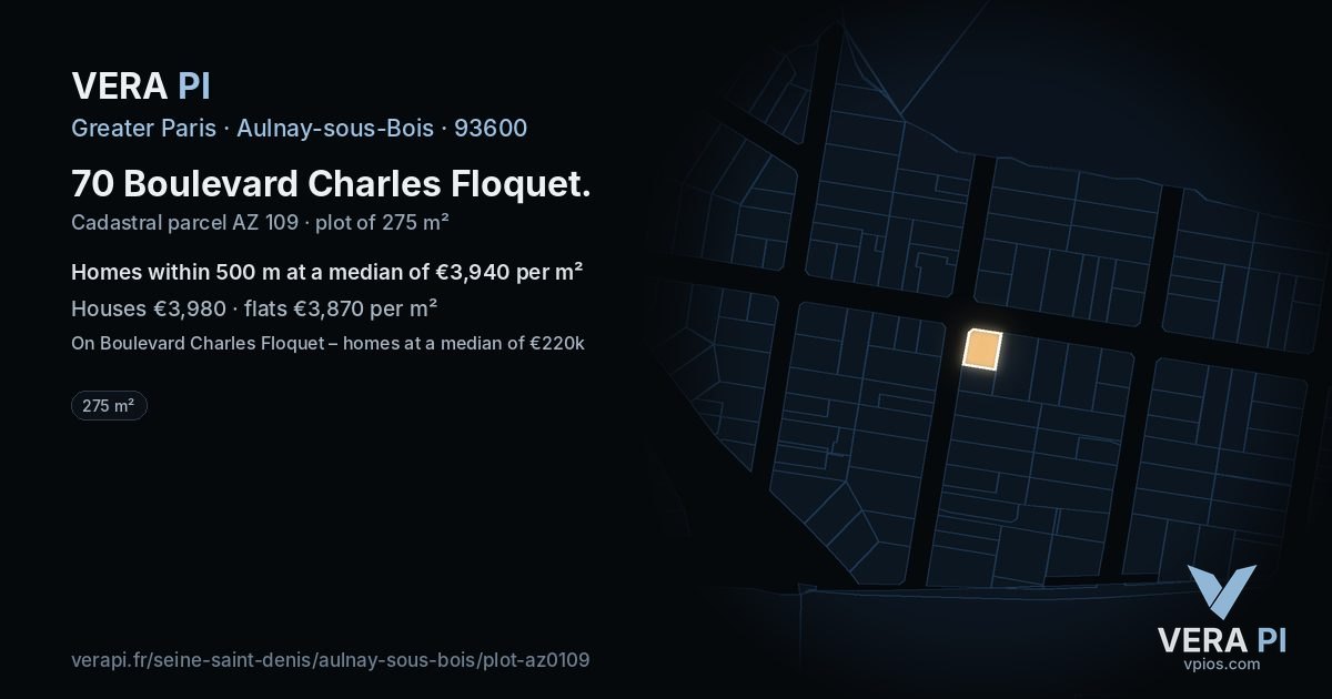 70 Boulevard Charles Floquet, Aulnay-sous-Bois at night – the plot lit, the parcels around coloured by the prices near them