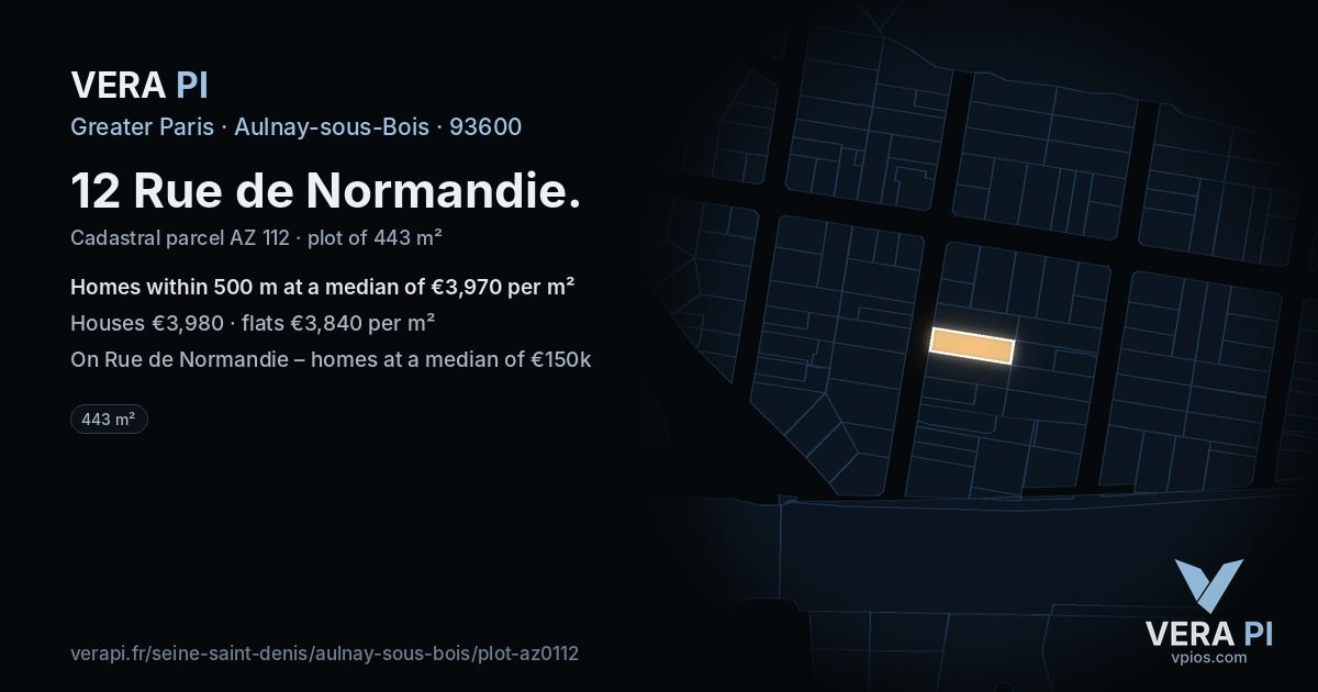 12 Rue de Normandie, Aulnay-sous-Bois at night – the plot lit, the parcels around coloured by the prices near them