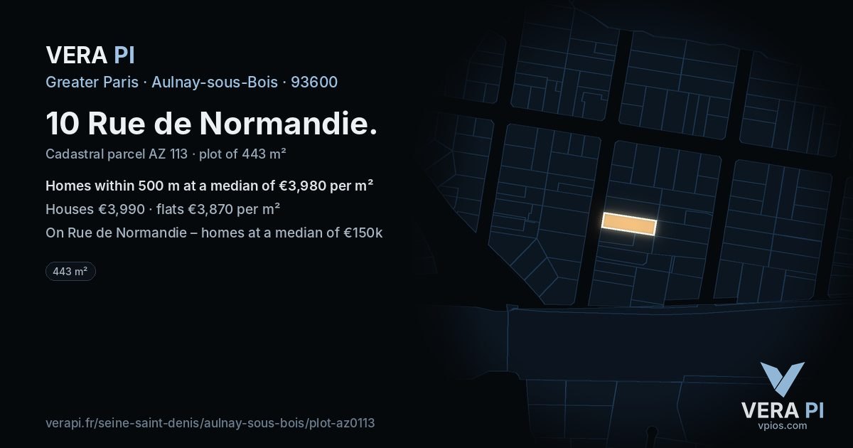 10 Rue de Normandie, Aulnay-sous-Bois at night – the plot lit, the parcels around coloured by the prices near them