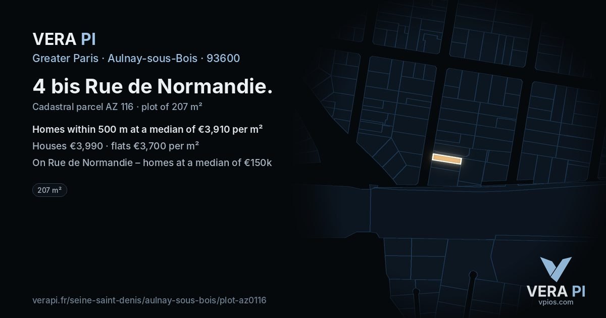 4 bis Rue de Normandie, Aulnay-sous-Bois at night – the plot lit, the parcels around coloured by the prices near them