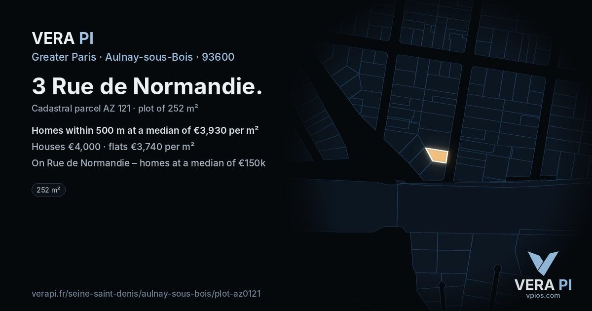 3 Rue de Normandie, Aulnay-sous-Bois at night – the plot lit, the parcels around coloured by the prices near them