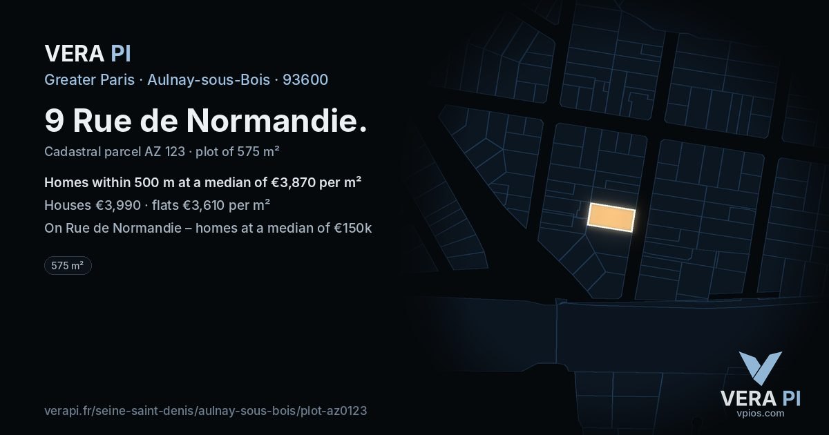 9 Rue de Normandie, Aulnay-sous-Bois at night – the plot lit, the parcels around coloured by the prices near them