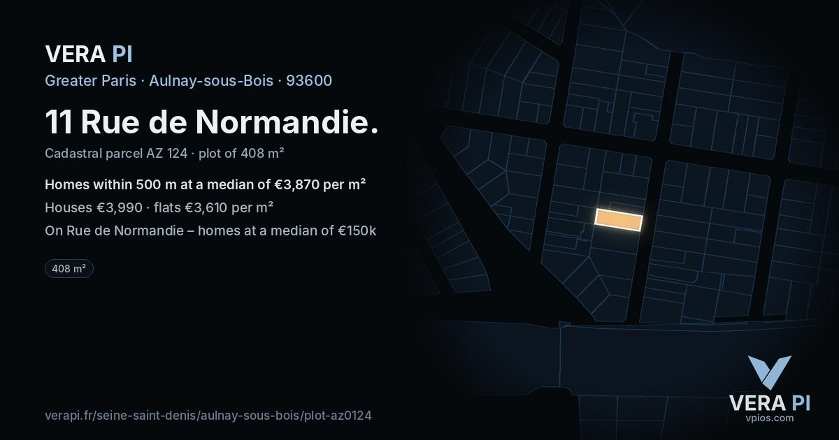 11 Rue de Normandie, Aulnay-sous-Bois at night – the plot lit, the parcels around coloured by the prices near them