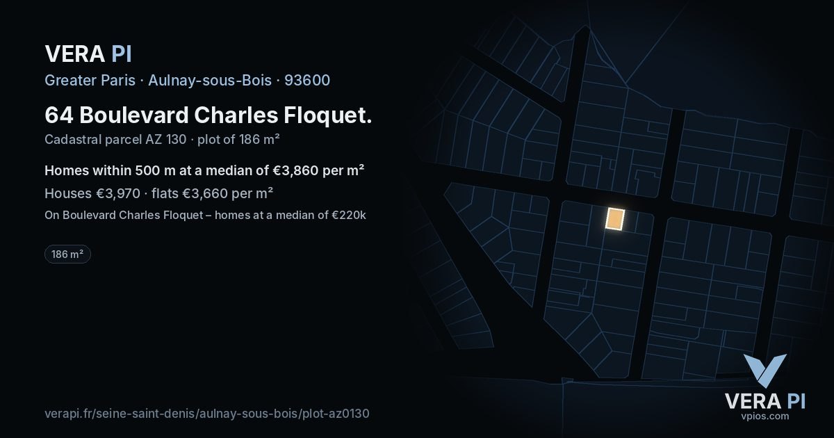 64 Boulevard Charles Floquet, Aulnay-sous-Bois at night – the plot lit, the parcels around coloured by the prices near them