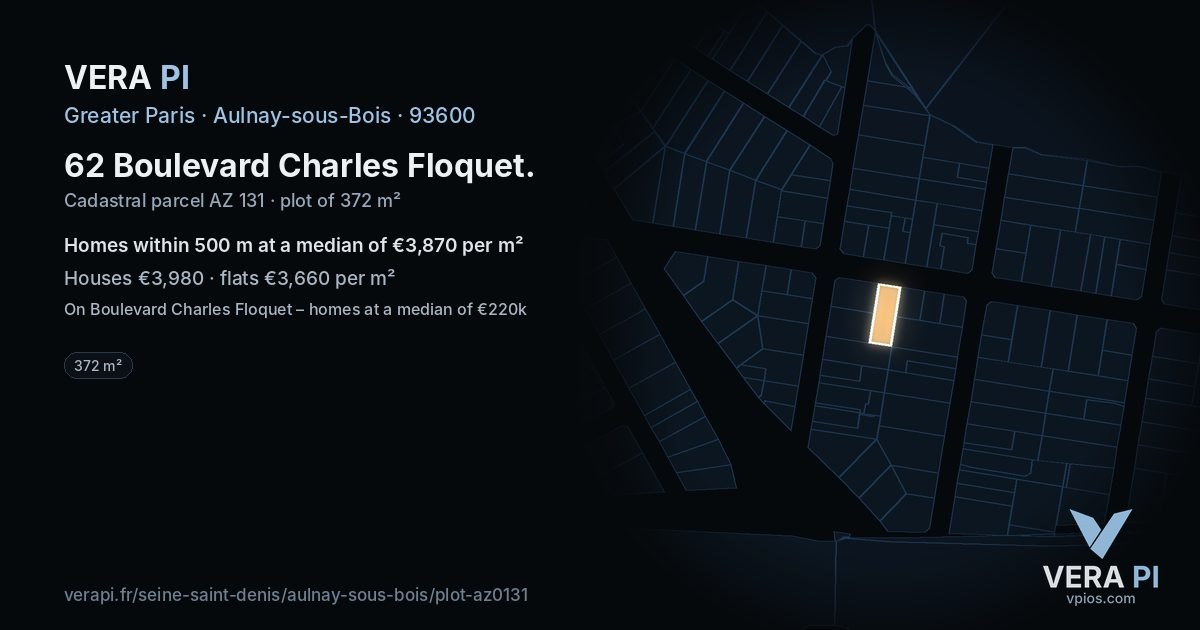 62 Boulevard Charles Floquet, Aulnay-sous-Bois at night – the plot lit, the parcels around coloured by the prices near them