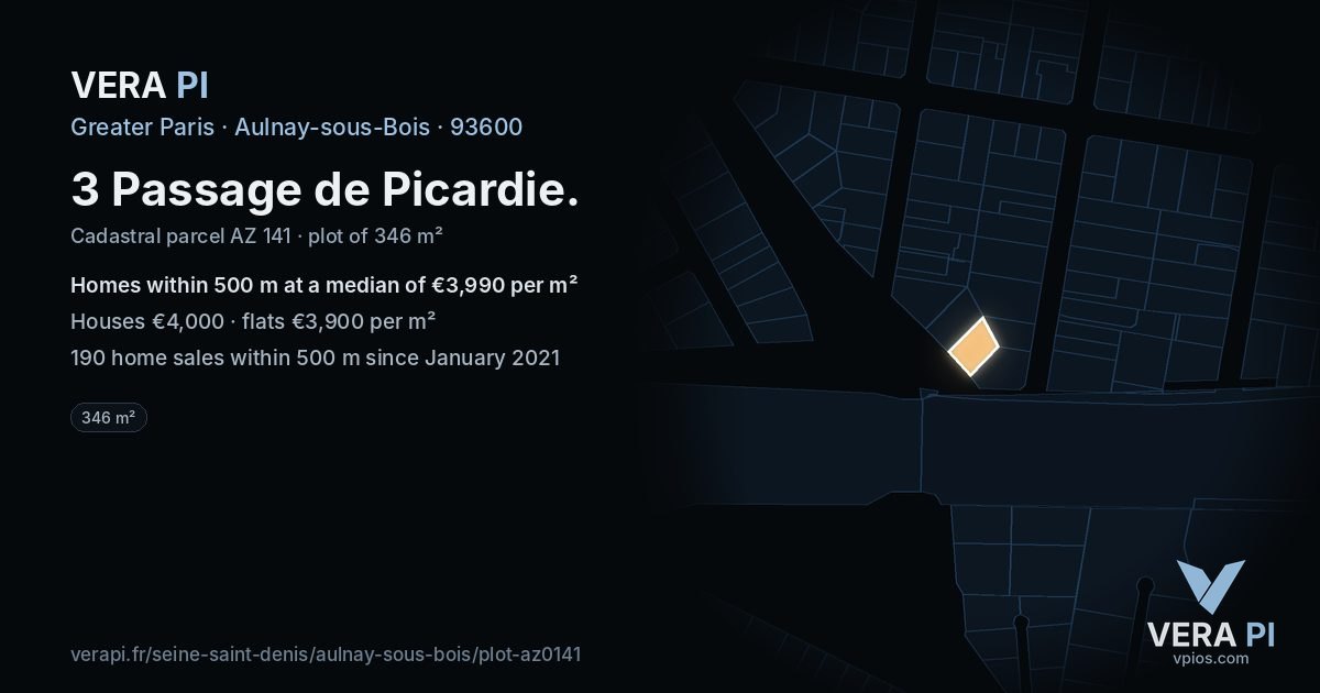 3 Passage de Picardie, Aulnay-sous-Bois at night – the plot lit, the parcels around coloured by the prices near them