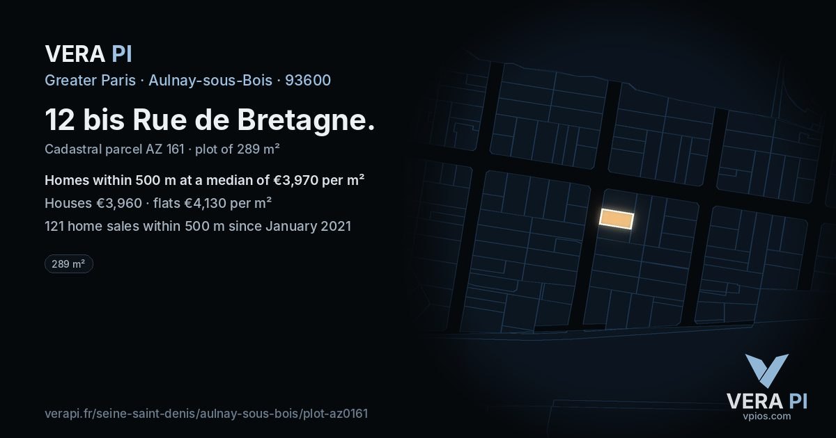12 bis Rue de Bretagne, Aulnay-sous-Bois at night – the plot lit, the parcels around coloured by the prices near them
