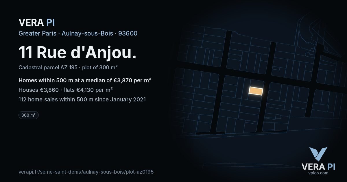 11 Rue d'Anjou, Aulnay-sous-Bois at night – the plot lit, the parcels around coloured by the prices near them