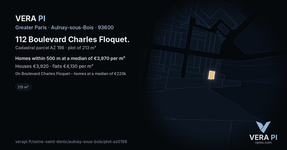 112 Boulevard Charles Floquet, Aulnay-sous-Bois at night – the plot lit, the parcels around coloured by the prices near them