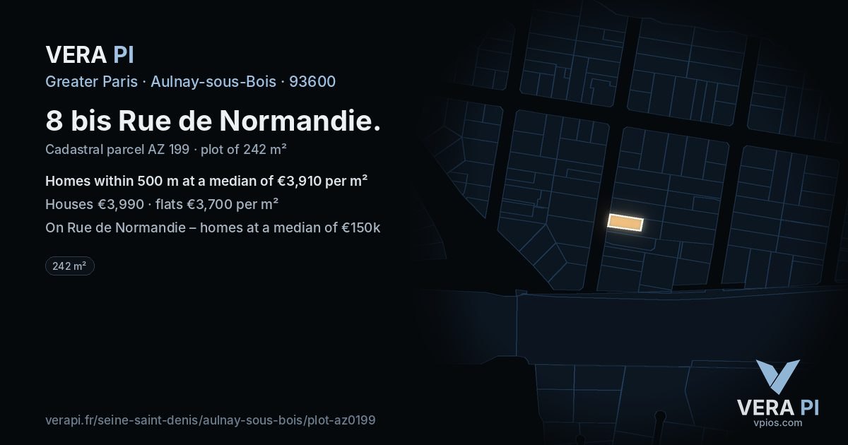 8 bis Rue de Normandie, Aulnay-sous-Bois at night – the plot lit, the parcels around coloured by the prices near them