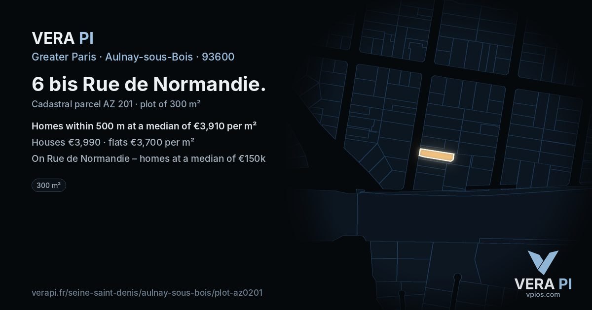 6 bis Rue de Normandie, Aulnay-sous-Bois at night – the plot lit, the parcels around coloured by the prices near them
