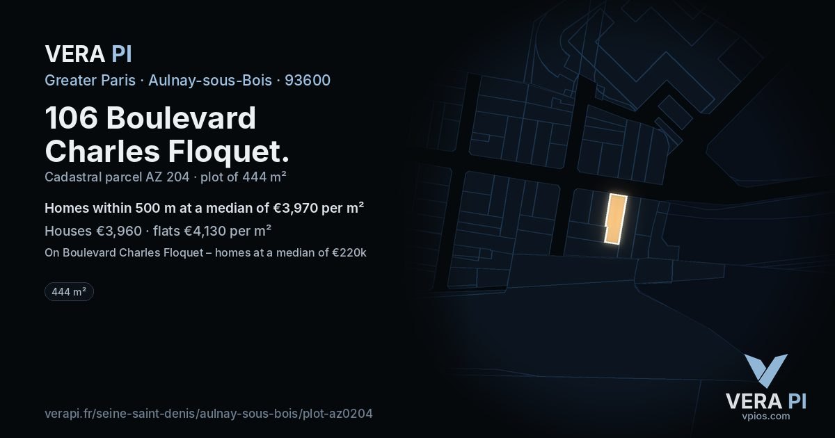 106 Boulevard Charles Floquet, Aulnay-sous-Bois at night – the plot lit, the parcels around coloured by the prices near them