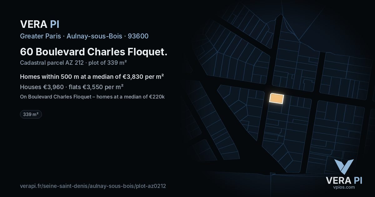 60 Boulevard Charles Floquet, Aulnay-sous-Bois at night – the plot lit, the parcels around coloured by the prices near them
