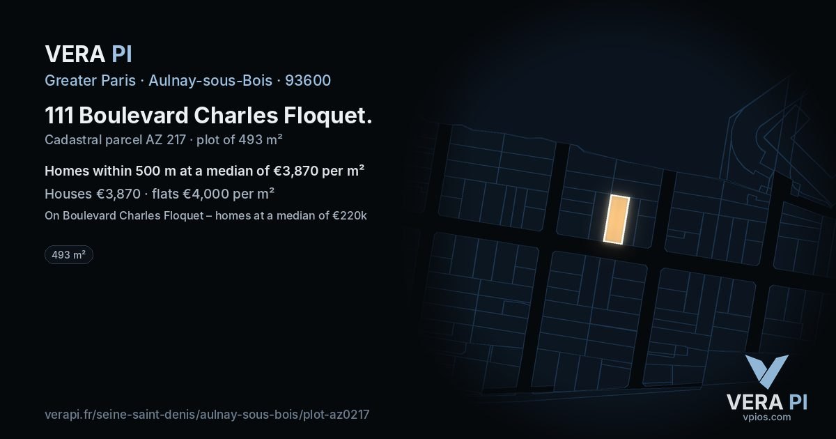 111 Boulevard Charles Floquet, Aulnay-sous-Bois at night – the plot lit, the parcels around coloured by the prices near them