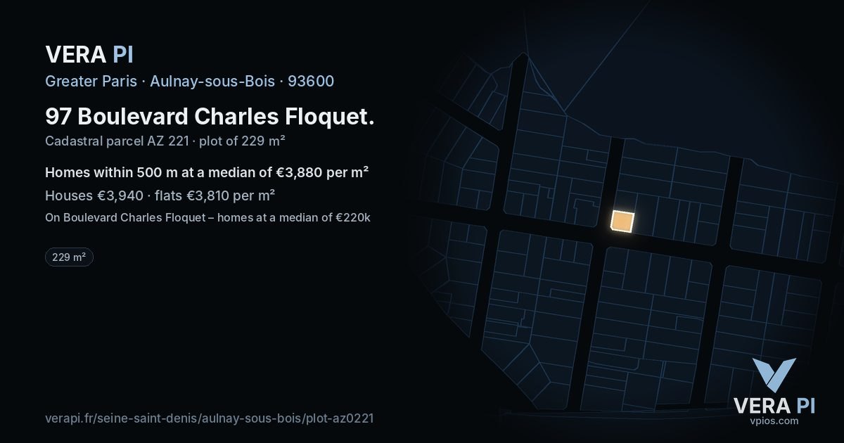 97 Boulevard Charles Floquet, Aulnay-sous-Bois at night – the plot lit, the parcels around coloured by the prices near them