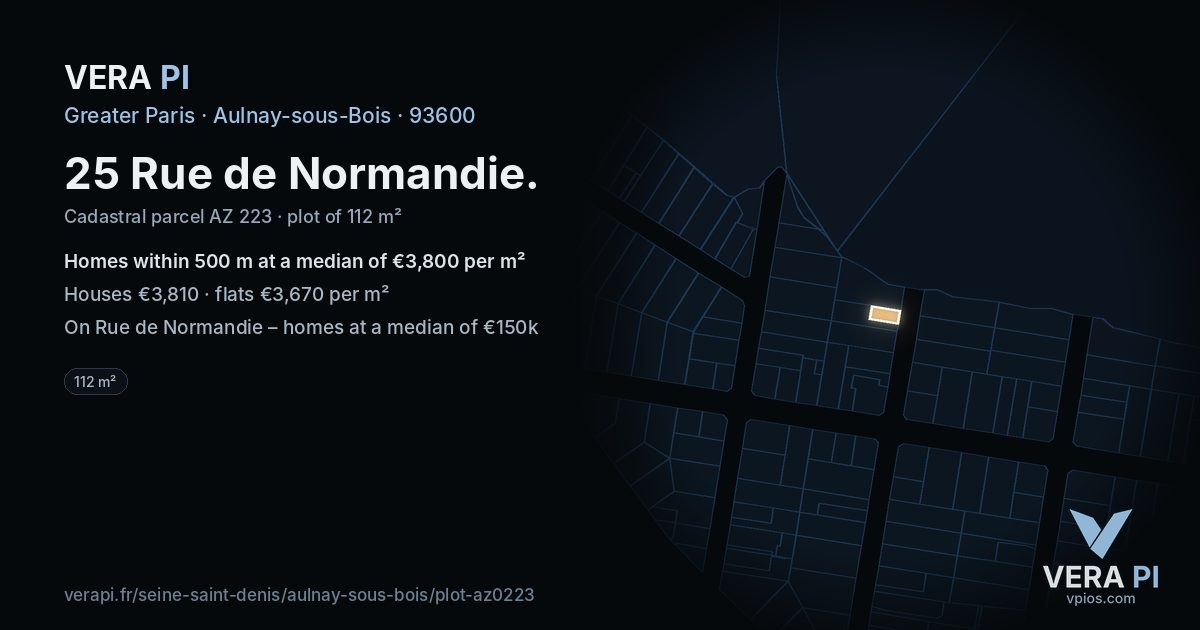 25 Rue de Normandie, Aulnay-sous-Bois at night – the plot lit, the parcels around coloured by the prices near them