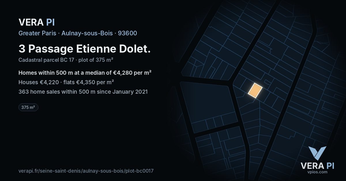 3 Passage Etienne Dolet, Aulnay-sous-Bois at night – the plot lit, the parcels around coloured by the prices near them