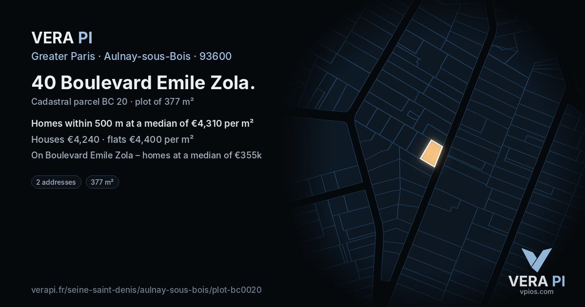 40 Boulevard Emile Zola, Aulnay-sous-Bois at night – the plot lit, the parcels around coloured by the prices near them