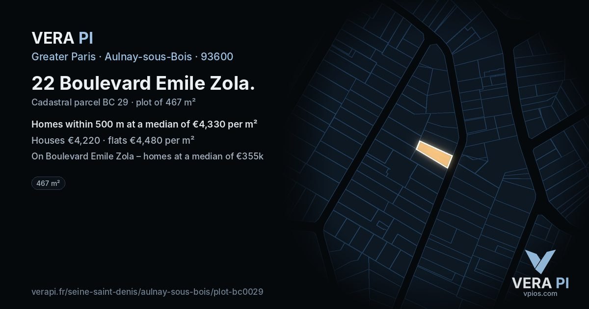 22 Boulevard Emile Zola, Aulnay-sous-Bois at night – the plot lit, the parcels around coloured by the prices near them