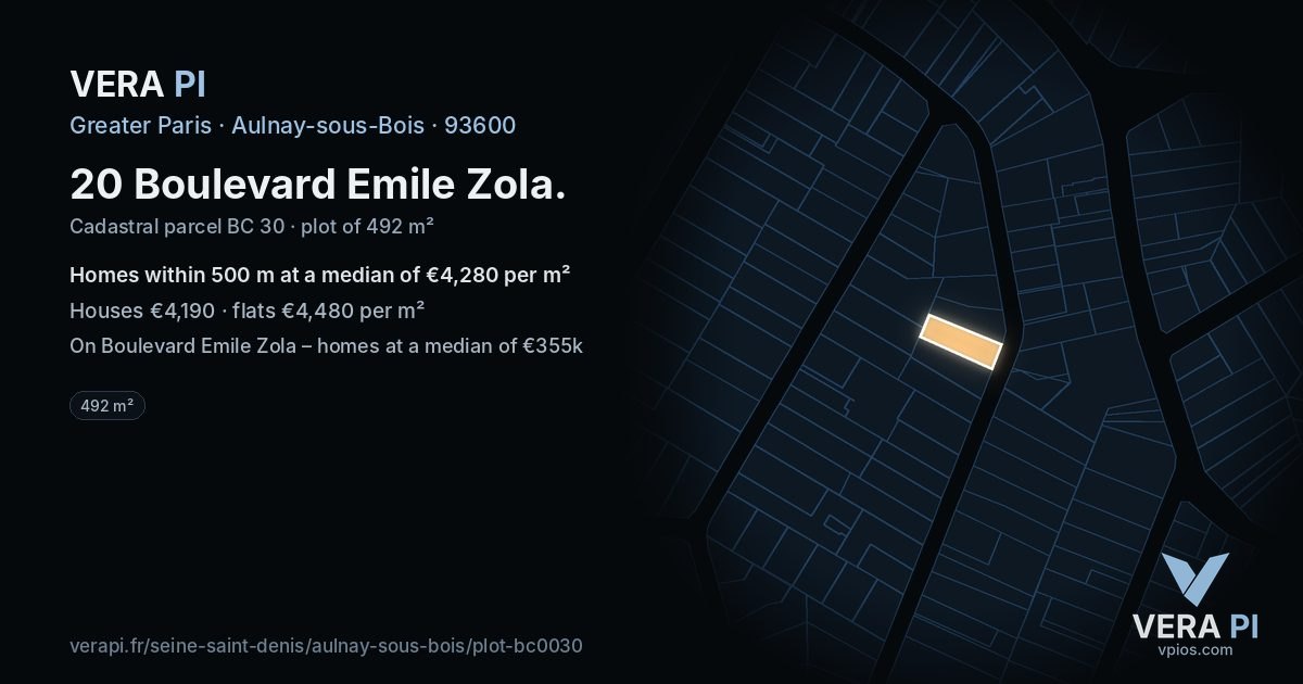20 Boulevard Emile Zola, Aulnay-sous-Bois at night – the plot lit, the parcels around coloured by the prices near them