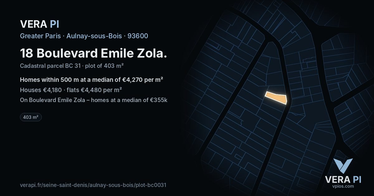 18 Boulevard Emile Zola, Aulnay-sous-Bois at night – the plot lit, the parcels around coloured by the prices near them