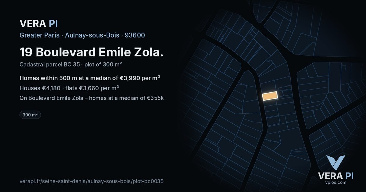 19 Boulevard Emile Zola, Aulnay-sous-Bois at night – the plot lit, the parcels around coloured by the prices near them