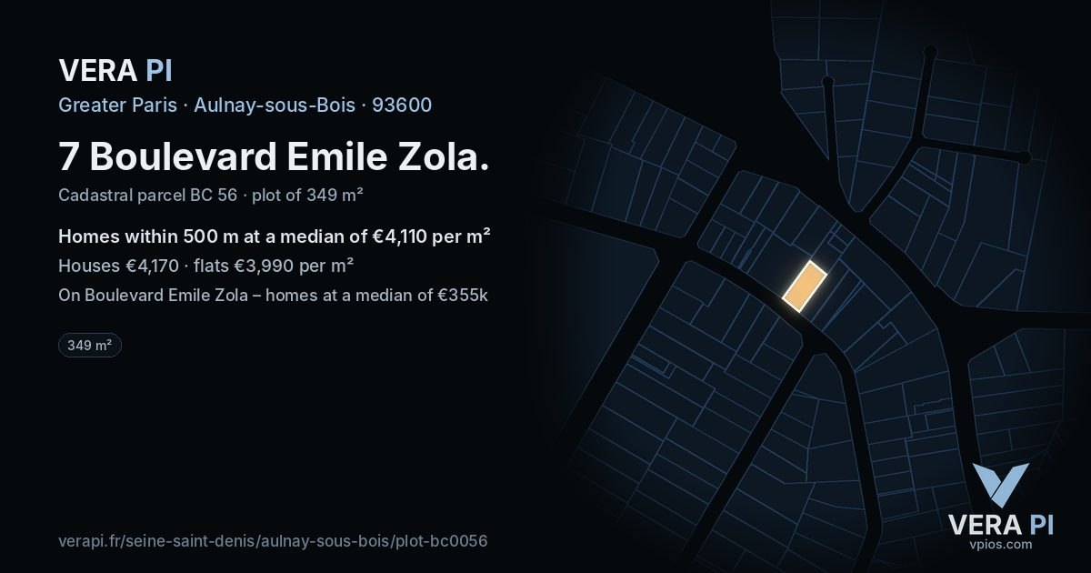 7 Boulevard Emile Zola, Aulnay-sous-Bois at night – the plot lit, the parcels around coloured by the prices near them