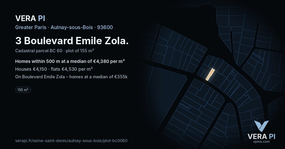 3 Boulevard Emile Zola, Aulnay-sous-Bois at night – the plot lit, the parcels around coloured by the prices near them