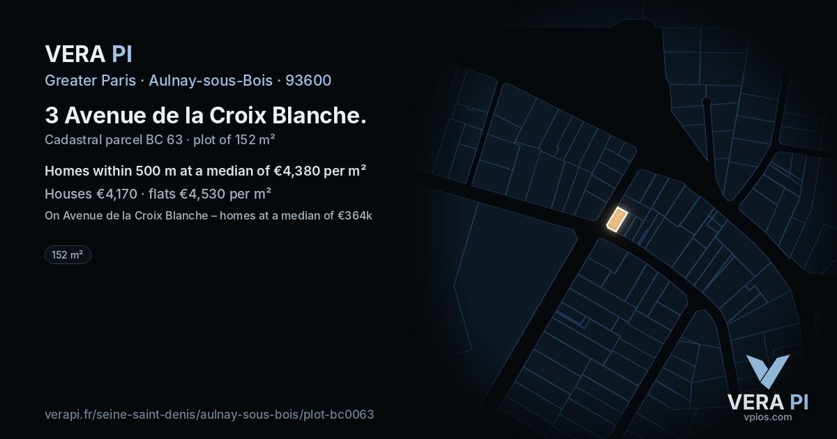 3 Avenue de la Croix Blanche, Aulnay-sous-Bois at night – the plot lit, the parcels around coloured by the prices near them