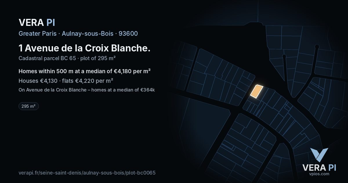 1 Avenue de la Croix Blanche, Aulnay-sous-Bois at night – the plot lit, the parcels around coloured by the prices near them