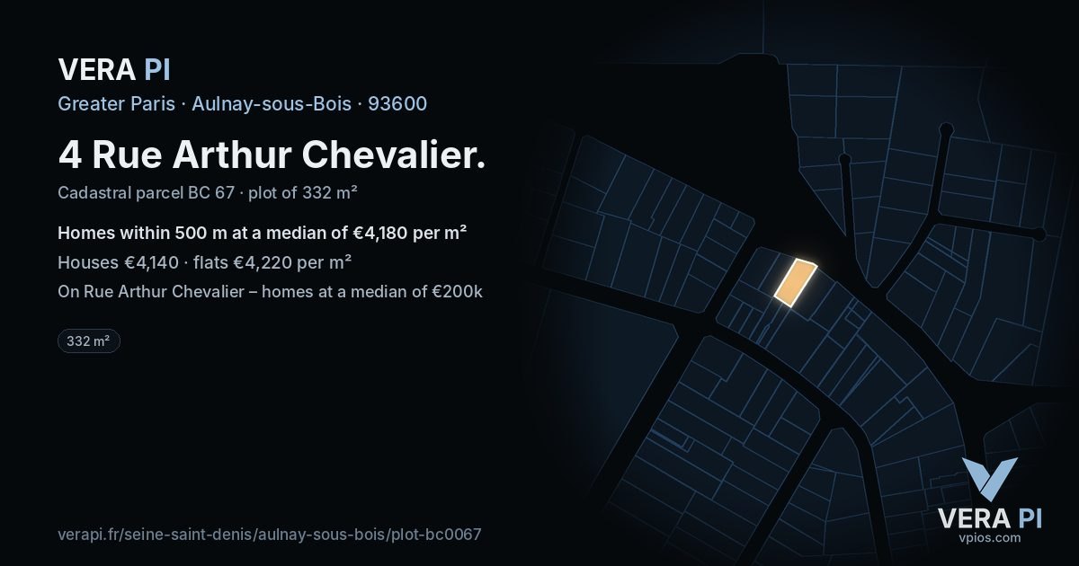 4 Rue Arthur Chevalier, Aulnay-sous-Bois at night – the plot lit, the parcels around coloured by the prices near them