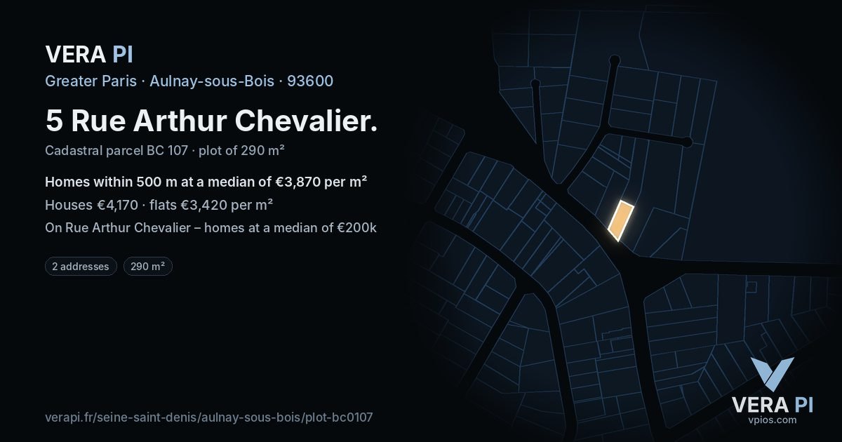 5 Rue Arthur Chevalier, Aulnay-sous-Bois at night – the plot lit, the parcels around coloured by the prices near them