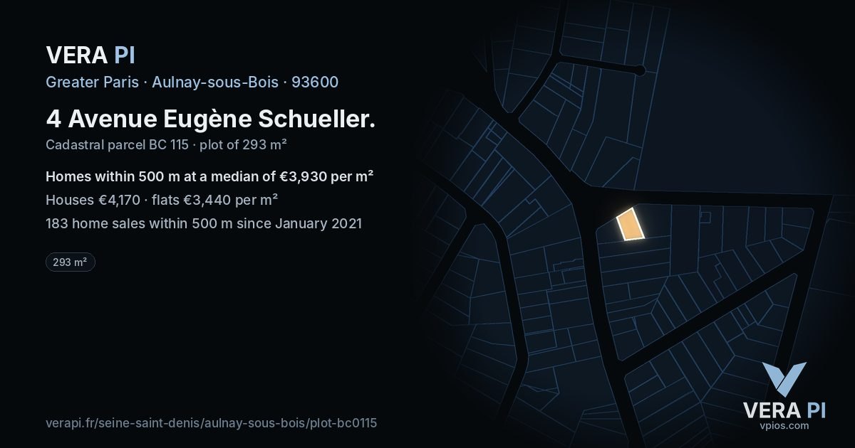 4 Avenue Eugène Schueller, Aulnay-sous-Bois at night – the plot lit, the parcels around coloured by the prices near them