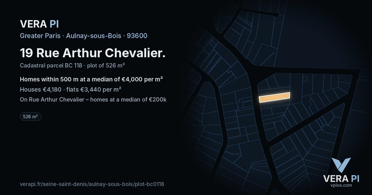 19 Rue Arthur Chevalier, Aulnay-sous-Bois at night – the plot lit, the parcels around coloured by the prices near them