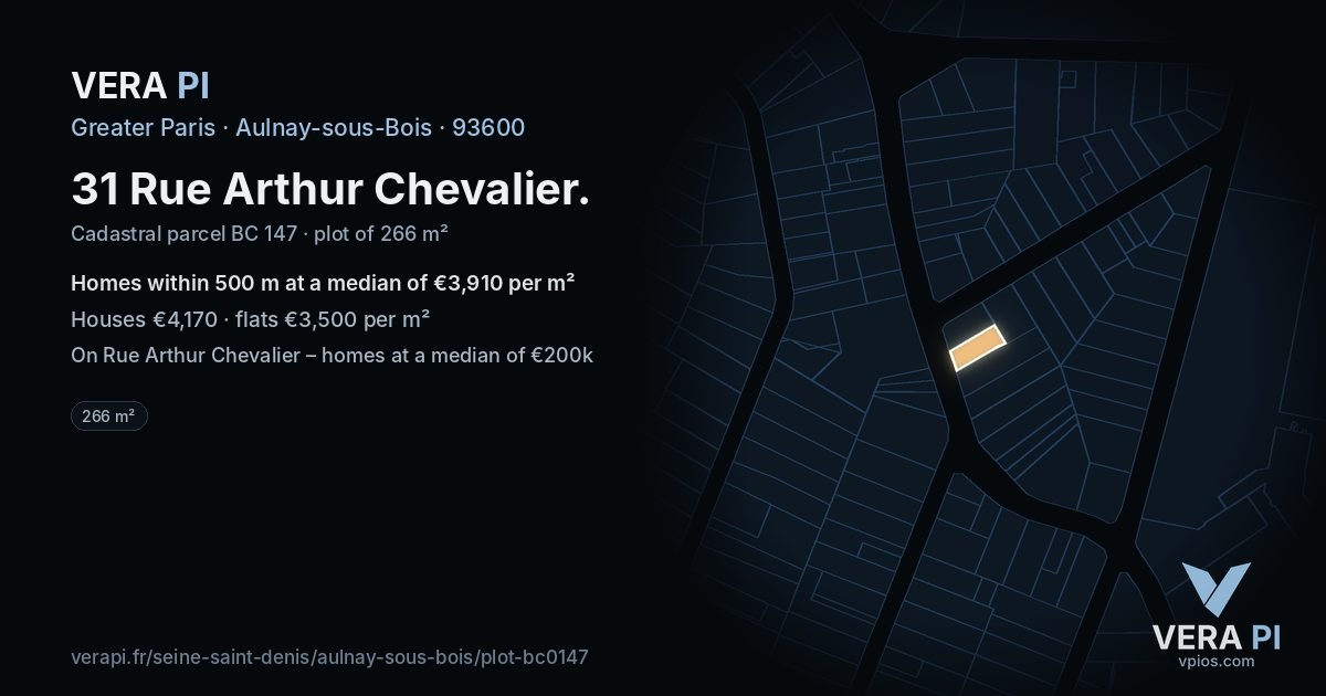 31 Rue Arthur Chevalier, Aulnay-sous-Bois at night – the plot lit, the parcels around coloured by the prices near them