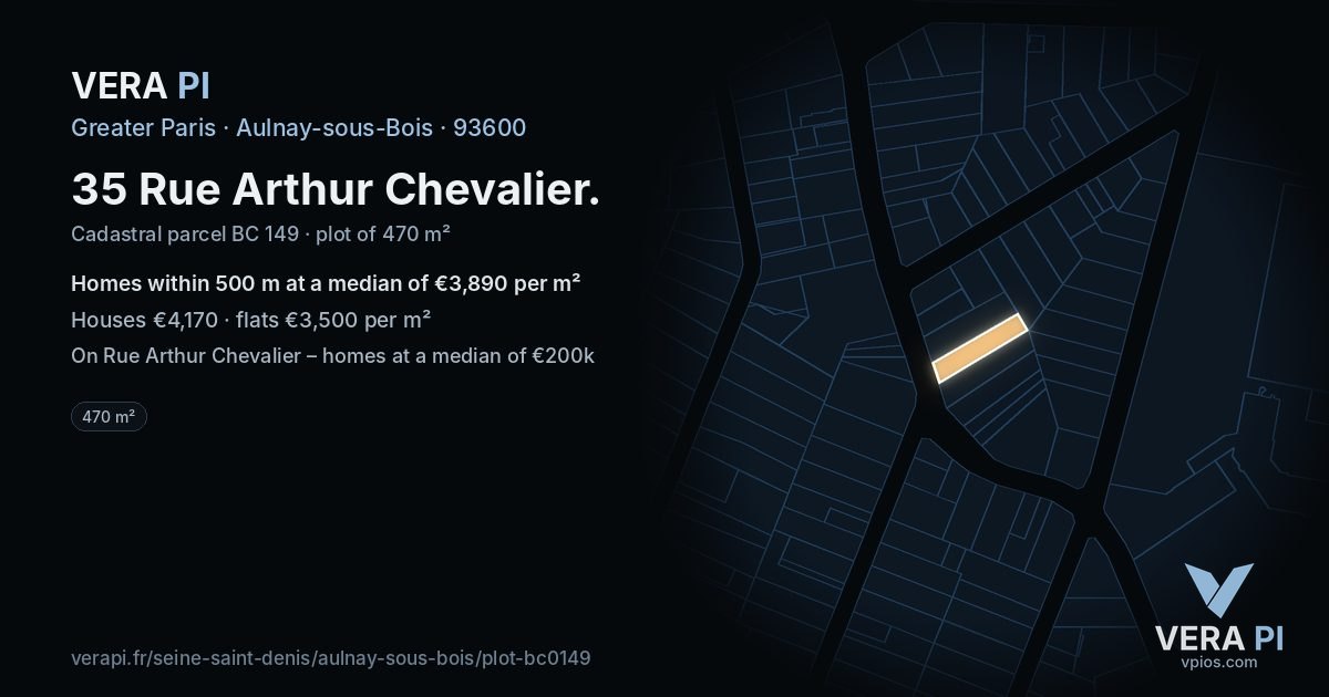 35 Rue Arthur Chevalier, Aulnay-sous-Bois at night – the plot lit, the parcels around coloured by the prices near them