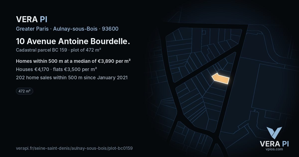 10 Avenue Antoine Bourdelle, Aulnay-sous-Bois at night – the plot lit, the parcels around coloured by the prices near them